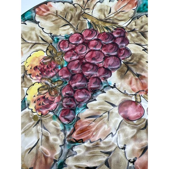 Ceramic Collectible Plate w/ Grape Design Italy Signed 10" Textured - Picture 3 of 6